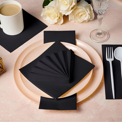 Disposable Luncheon Napkins Black Paper, [200 Pack] 15" x 15" 2-Ply Quilted Black Dinner Napkins For Weddings, Reception, Party Or Event in Saudi Arabia