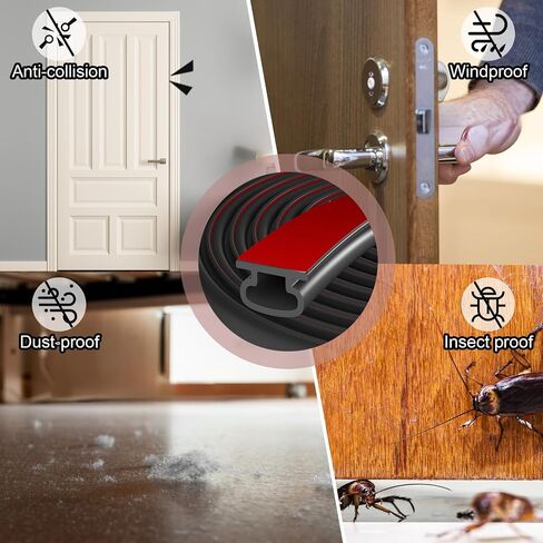 Weather Stripping Door Seal Strip for Door Frame, Self-Adhesive Insulation Rubber Door Soundproofing Strip, Window Weather Stripping Tape for Front Exterior Door (10Ft/3.05M, Black) in Saudi Arabia