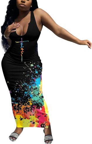 Nimsruc Women Casual Sexy Deep U Neck Tank Top Bodycon Dress Summer Sleeveless Wrap Long Basic Party Club Maxi Dresses in Saudi Arabia