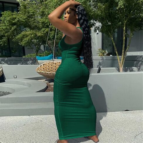 Nimsruc Women Casual Sexy Deep U Neck Tank Top Bodycon Dress Summer Sleeveless Wrap Long Basic Party Club Maxi Dresses in Saudi Arabia