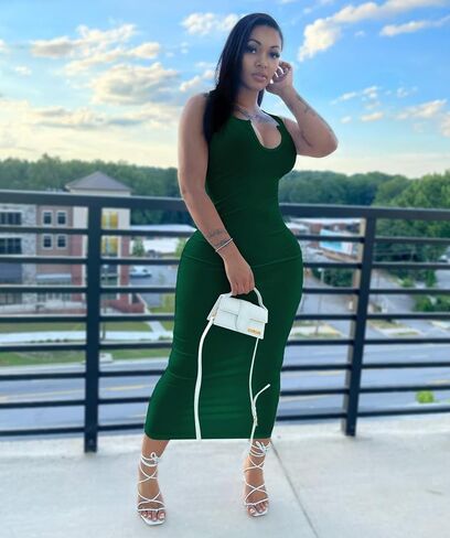Nimsruc Women Casual Sexy Deep U Neck Tank Top Bodycon Dress Summer Sleeveless Wrap Long Basic Party Club Maxi Dresses in Saudi Arabia