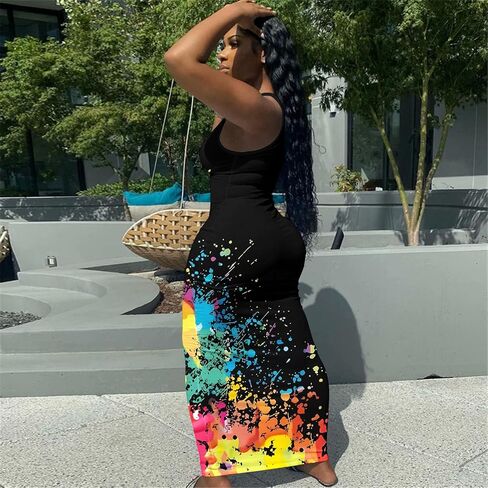Nimsruc Women Casual Sexy Deep U Neck Tank Top Bodycon Dress Summer Sleeveless Wrap Long Basic Party Club Maxi Dresses in Saudi Arabia