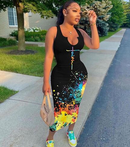 Nimsruc Women Casual Sexy Deep U Neck Tank Top Bodycon Dress Summer Sleeveless Wrap Long Basic Party Club Maxi Dresses in Saudi Arabia