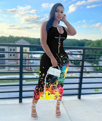 Nimsruc Women Casual Sexy Deep U Neck Tank Top Bodycon Dress Summer Sleeveless Wrap Long Basic Party Club Maxi Dresses in Saudi Arabia