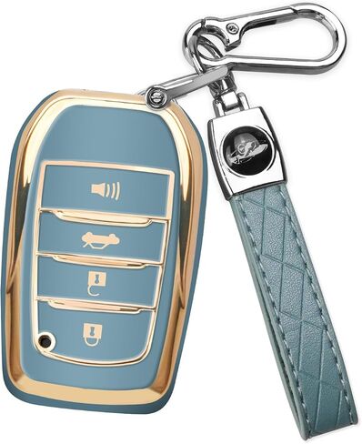 QBUC لغطاء Toyota Key Fob مع سلسلة مفاتيح لجراب Toyota Key Fob مناسب لـ 2019-2024 Venza، RAV4 Prime، Land Cruiser، Fortuner، Grand Highlander، Corolla Cross، Hilux (G-Blue) in Kuwait