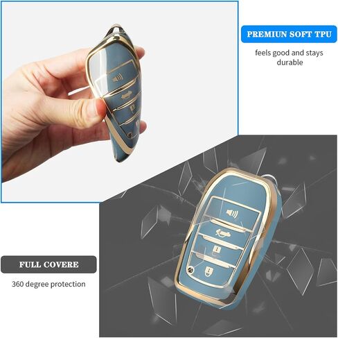 QBUC لغطاء Toyota Key Fob مع سلسلة مفاتيح لجراب Toyota Key Fob مناسب لـ 2019-2024 Venza، RAV4 Prime، Land Cruiser، Fortuner، Grand Highlander، Corolla Cross، Hilux (G-Blue) in Kuwait