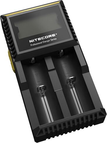 Nitecore D2 EU Battery Two Bays Charger with LCD Display,Black,Li-ion (26650, 22650, 18650, 17670, 18490, 17500, 18350, 16340(RCR123), 14500, 10440). Ni-MH and Ni-Cd (AA, AAA, AAAA, C) rechargeable batteries in Saudi Arabia