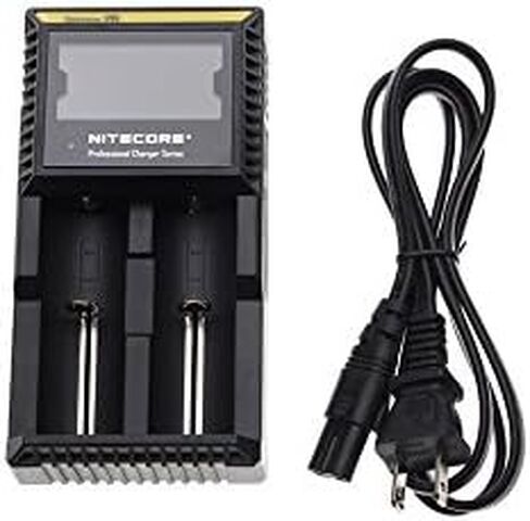 Nitecore D2 EU Battery Two Bays Charger with LCD Display,Black,Li-ion (26650, 22650, 18650, 17670, 18490, 17500, 18350, 16340(RCR123), 14500, 10440). Ni-MH and Ni-Cd (AA, AAA, AAAA, C) rechargeable batteries in Saudi Arabia