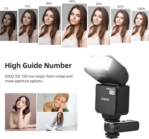 Andoer A35 Camera Flash Speedlite Wireless لكاميرات Canon وSony وNikon وPanasonic وOlympus وPentax وغيرها من كاميرات DSLR - تتميز بـ GN32، ووقت إعادة التدوير من 1 إلى 4 ثوانٍ، وحذاء ساخن عالمي، وجهاز إرسال الزناد in Saudi Arabia