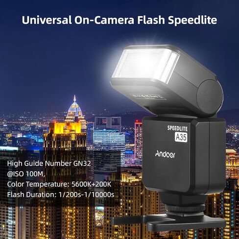 Andoer A35 Camera Flash Speedlite Wireless لكاميرات Canon وSony وNikon وPanasonic وOlympus وPentax وغيرها من كاميرات DSLR - تتميز بـ GN32، ووقت إعادة التدوير من 1 إلى 4 ثوانٍ، وحذاء ساخن عالمي، وجهاز إرسال الزناد in Saudi Arabia