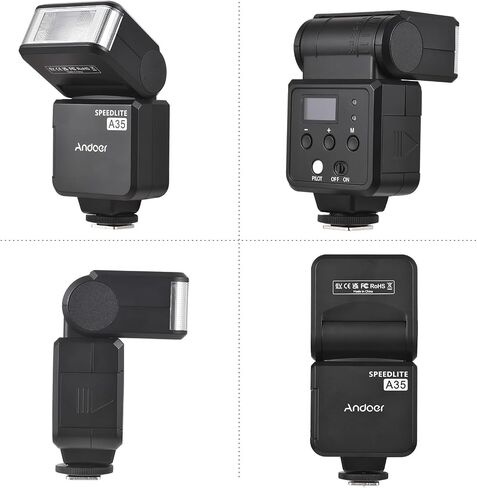 Andoer A35 Camera Flash Speedlite Wireless لكاميرات Canon وSony وNikon وPanasonic وOlympus وPentax وغيرها من كاميرات DSLR - تتميز بـ GN32، ووقت إعادة التدوير من 1 إلى 4 ثوانٍ، وحذاء ساخن عالمي، وجهاز إرسال الزناد in Saudi Arabia