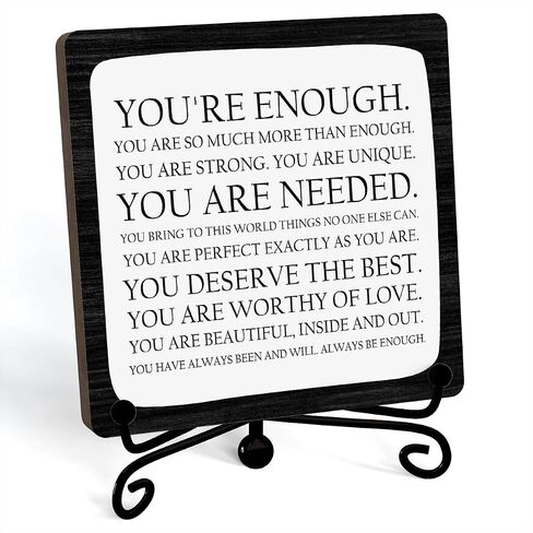 Inspirational Office Desk Decor, You Are Enough Sign, Motivational Gifts For Women Men, Desk Decorations For Office Home Living Room, Shelf Decor, Encouraging Gifts, Wooden Plaque With Stand (B13) in Saudi Arabia