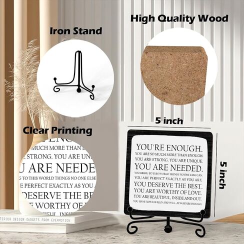 Inspirational Office Desk Decor, You Are Enough Sign, Motivational Gifts For Women Men, Desk Decorations For Office Home Living Room, Shelf Decor, Encouraging Gifts, Wooden Plaque With Stand (B13) in Saudi Arabia