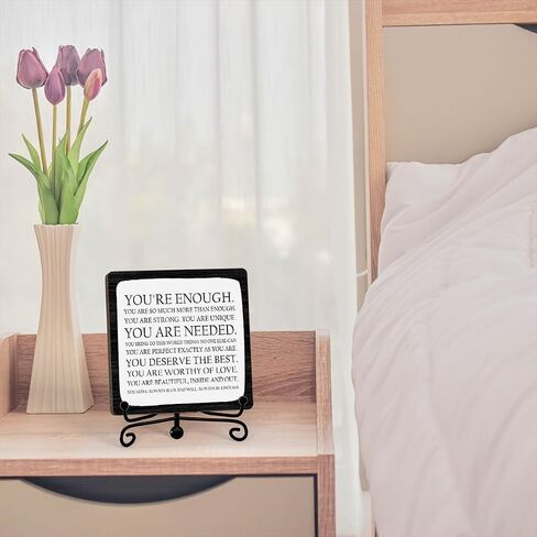 Inspirational Office Desk Decor, You Are Enough Sign, Motivational Gifts For Women Men, Desk Decorations For Office Home Living Room, Shelf Decor, Encouraging Gifts, Wooden Plaque With Stand (B13) in Saudi Arabia