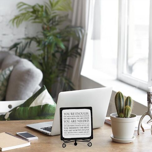 Inspirational Office Desk Decor, You Are Enough Sign, Motivational Gifts For Women Men, Desk Decorations For Office Home Living Room, Shelf Decor, Encouraging Gifts, Wooden Plaque With Stand (B13) in Saudi Arabia