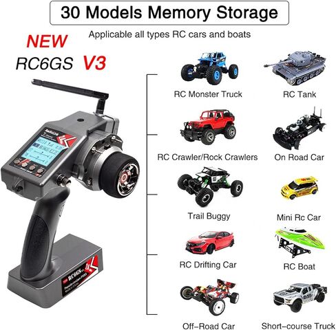 Radiolink RC6GS V3 7 Channels 2.4GHz RC Transmitter, with R7FG Gyro RX Volt Telemetry Integrated Receiver Dual Mix Programmable Controller for Crawler, Tanks, Buggy, Boats in Saudi Arabia