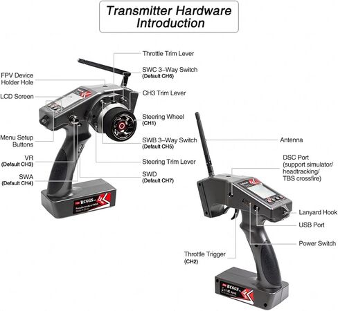 Radiolink RC6GS V3 7 Channels 2.4GHz RC Transmitter, with R7FG Gyro RX Volt Telemetry Integrated Receiver Dual Mix Programmable Controller for Crawler, Tanks, Buggy, Boats in Saudi Arabia