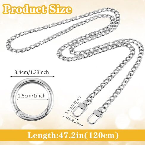Amabro Replacement Purse Chain Strap Handbag Flat Chains with Metal Buckles 47.2“Shoulder Straps Chains DIY Bag Making Crafts(Gold) in Saudi Arabia
