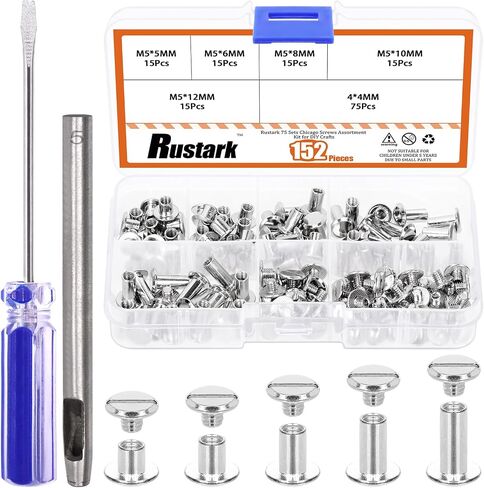75 Sets 5 Sizes M5 Gun Black Chicago Screws Assorted Kit with Setting Tools Kit, Round Flat Head Chicago Rivets Chicago Bolts Chicago Metal Screws Studs for DIY Leather Craft Bookbinding in Saudi Arabia