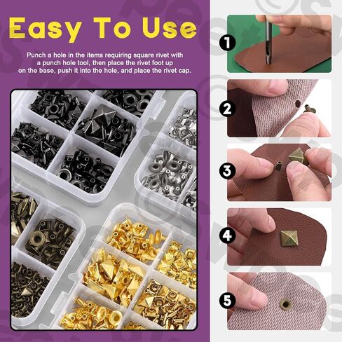Swpeet 150Pcs 6 Sizes 6mm/7mm/8mm/9mm/10mm/12mm Gun Black Spike Rivet Pyramid Rapid Rivet Studs Kit, Square Rivets Metal Pyramid Fits for Bag Leather Clothing Shoes Rivet Handicraft DIY Punk in Saudi Arabia