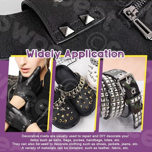 Swpeet 150Pcs 6 Sizes 6mm/7mm/8mm/9mm/10mm/12mm Gun Black Spike Rivet Pyramid Rapid Rivet Studs Kit, Square Rivets Metal Pyramid Fits for Bag Leather Clothing Shoes Rivet Handicraft DIY Punk in Saudi Arabia