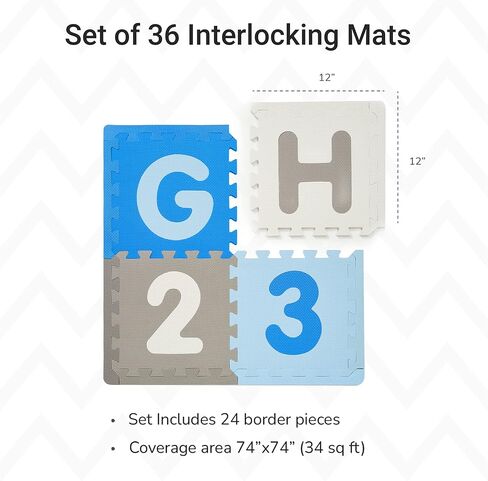 مجموعة سجادة اللعب ABC من إسفنج EVA الناعم من Tadpoles مكونة من 36 قطعة، متعددة/أساسية، 74 × 74 (36 قدم مربع) in Kuwait