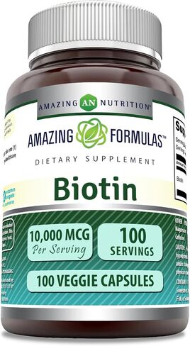 Amazing Formulas Biotin Supplement -10,000mcg Capsules (Non-GMO,Gluten Free)- Supports Healthy Hair, Skin & Nails - Promotes Cell Rejuvenation (100 Count) in Saudi Arabia
