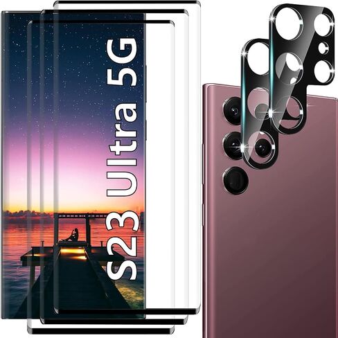 [3+2 حزمة] واقي شاشة Galaxy S23 Ultra، زجاج مقوى مقاوم للخدش 9H، دعم بصمات الأصابع بالموجات فوق الصوتية، لهاتف Samsung Galaxy S23 Ultra 5G 6.8 بوصة واقي شاشة زجاجي in Kuwait