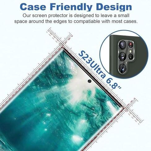 [3+2 حزمة] واقي شاشة Galaxy S23 Ultra، زجاج مقوى مقاوم للخدش 9H، دعم بصمات الأصابع بالموجات فوق الصوتية، لهاتف Samsung Galaxy S23 Ultra 5G 6.8 بوصة واقي شاشة زجاجي in Kuwait