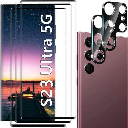 [3+2 حزمة] واقي شاشة Galaxy S23 Ultra، زجاج مقوى مقاوم للخدش 9H، دعم بصمات الأصابع بالموجات فوق الصوتية، لهاتف Samsung Galaxy S23 Ultra 5G 6.8 بوصة واقي شاشة زجاجي in Kuwait