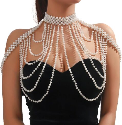 لؤلؤة الكتف القلائد اللؤلؤ مجوهرات الجسم مثير شرابات الجسم سلسلة الصيف شاطئ الجسم اكسسوارات الهذيان ملهى ليلي سلاسل الجسم in Kuwait