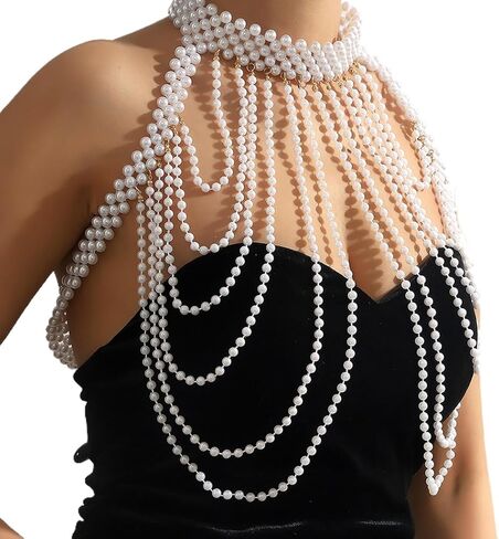 لؤلؤة الكتف القلائد اللؤلؤ مجوهرات الجسم مثير شرابات الجسم سلسلة الصيف شاطئ الجسم اكسسوارات الهذيان ملهى ليلي سلاسل الجسم in Kuwait