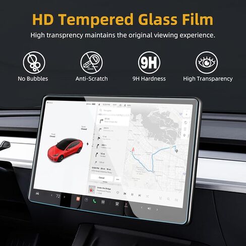 واقي شاشة من الزجاج المقسى FINPAC متوافق مع طراز Tesla 3 Tesla Model Y 15 بوصة - طبقة حماية لوحة القيادة لوحدة التحكم المركزية عالية الدقة، صلابة 9H ومضادة لبصمات الأصابع in Kuwait