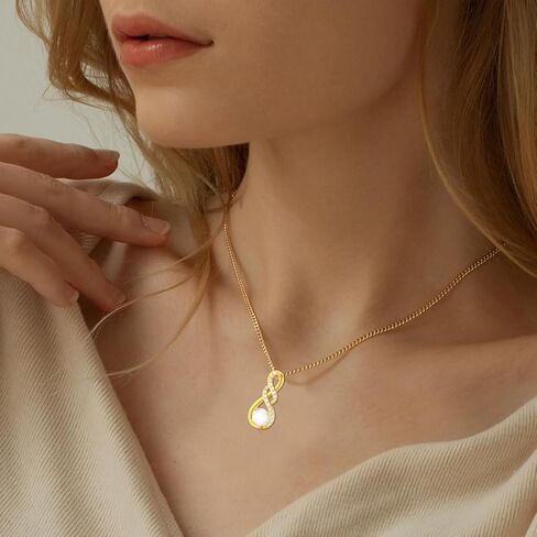 قلادات إنفينيتي من الذهب الخالص عيار 14 قيراط للنساء - قلادة أوبال إنفينيتي أنيقة من الذهب الأصفر بقلادة إنفينيتي in Kuwait