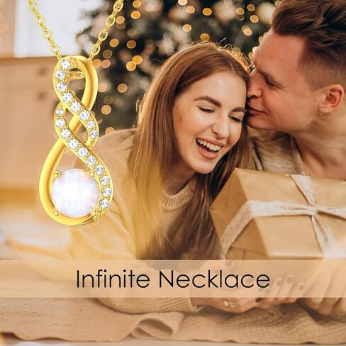 قلادات إنفينيتي من الذهب الخالص عيار 14 قيراط للنساء - قلادة أوبال إنفينيتي أنيقة من الذهب الأصفر بقلادة إنفينيتي in Kuwait