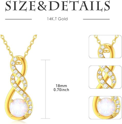 قلادات إنفينيتي من الذهب الخالص عيار 14 قيراط للنساء - قلادة أوبال إنفينيتي أنيقة من الذهب الأصفر بقلادة إنفينيتي in Kuwait