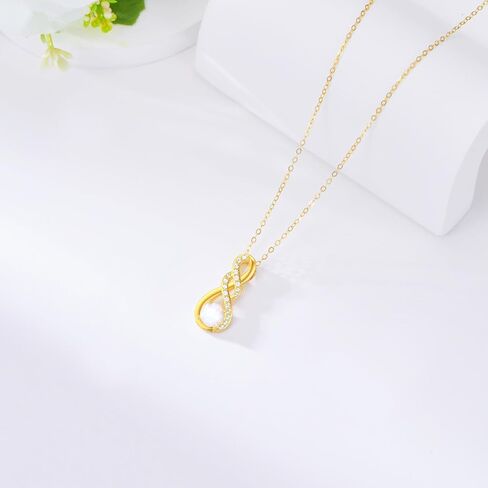 قلادات إنفينيتي من الذهب الخالص عيار 14 قيراط للنساء - قلادة أوبال إنفينيتي أنيقة من الذهب الأصفر بقلادة إنفينيتي in Kuwait