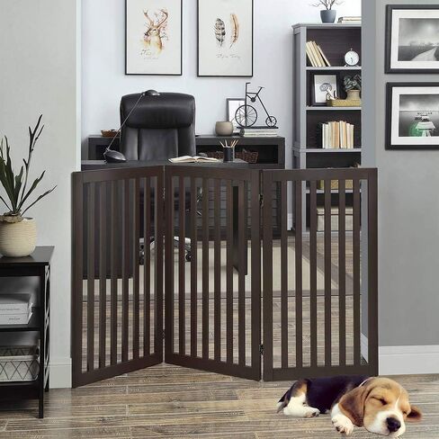 beeNbkks Freestanding Pet Gate for Dogs with 2PCS Support Feet, Foldable Wooden Dog Gates for Doorways Stairs, Indoor Pet Puppy Safety Fence, Espresso in Saudi Arabia