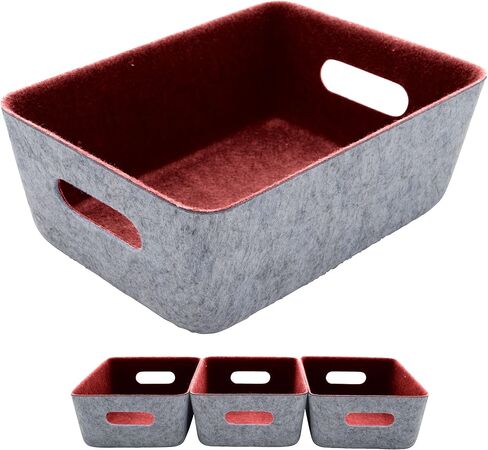 Teeo - Cubby Organizer - Nursery Drawer Dividers - Fabric Storage Box - Drawer Inserts - Felt Tray Home Office Desk Cosmetic Bins Compartment Bedroom Closet Organization - Pack of 3, Burgundy in Saudi Arabia