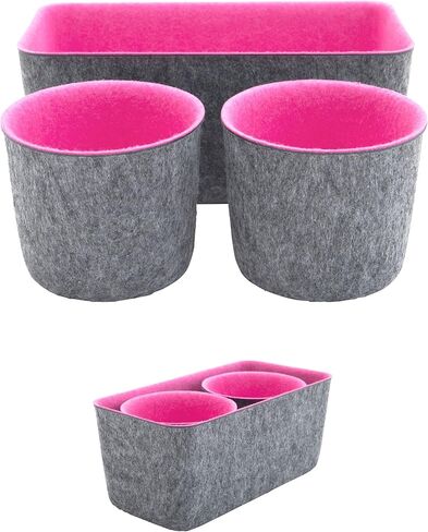 Teeo - Cubby Organizer - Nursery Drawer Dividers - Fabric Storage Box - Drawer Inserts - Felt Tray Home Office Desk Cosmetic Bins Compartment Bedroom Closet Organization - Pack of 3, Burgundy in Saudi Arabia