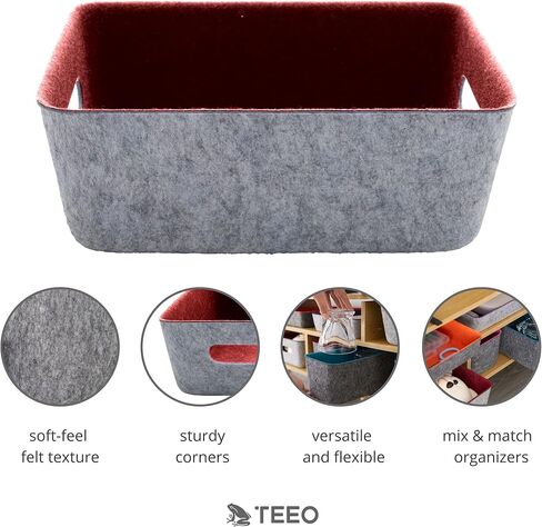Teeo - Cubby Organizer - Nursery Drawer Dividers - Fabric Storage Box - Drawer Inserts - Felt Tray Home Office Desk Cosmetic Bins Compartment Bedroom Closet Organization - Pack of 3, Burgundy in Saudi Arabia