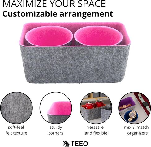 Teeo - Cubby Organizer - Nursery Drawer Dividers - Fabric Storage Box - Drawer Inserts - Felt Tray Home Office Desk Cosmetic Bins Compartment Bedroom Closet Organization - Pack of 3, Burgundy in Saudi Arabia