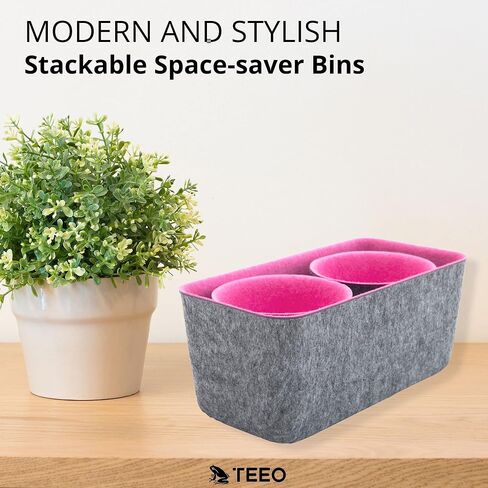 Teeo - Cubby Organizer - Nursery Drawer Dividers - Fabric Storage Box - Drawer Inserts - Felt Tray Home Office Desk Cosmetic Bins Compartment Bedroom Closet Organization - Pack of 3, Burgundy in Saudi Arabia