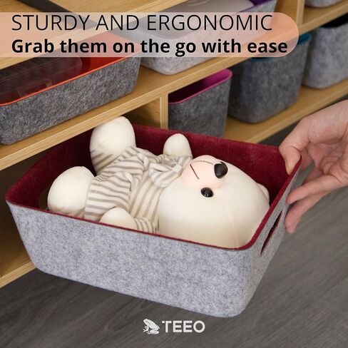 Teeo - Cubby Organizer - Nursery Drawer Dividers - Fabric Storage Box - Drawer Inserts - Felt Tray Home Office Desk Cosmetic Bins Compartment Bedroom Closet Organization - Pack of 3, Burgundy in Saudi Arabia