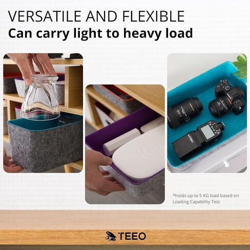 Teeo - Cubby Organizer - Nursery Drawer Dividers - Fabric Storage Box - Drawer Inserts - Felt Tray Home Office Desk Cosmetic Bins Compartment Bedroom Closet Organization - Pack of 3, Burgundy in Saudi Arabia