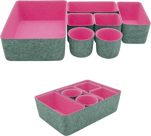Teeo - Cubby Organizer - Nursery Drawer Dividers - Fabric Storage Box - Drawer Inserts - Felt Tray Home Office Desk Cosmetic Bins Compartment Bedroom Closet Organization - Pack of 3, Burgundy in Saudi Arabia