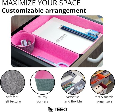 Teeo - Cubby Organizer - Nursery Drawer Dividers - Fabric Storage Box - Drawer Inserts - Felt Tray Home Office Desk Cosmetic Bins Compartment Bedroom Closet Organization - Pack of 3, Burgundy in Saudi Arabia
