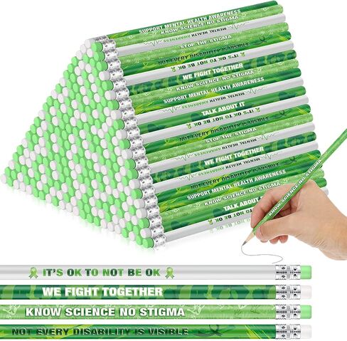 Geosar Mental Health Awareness Pencils Inspirational Pencils Fun Pencils Motivational Pencils for Kids Teachers Adults Home Classroom Mental Health Awareness Activity Supplies, 4 Styles (120) in Saudi Arabia