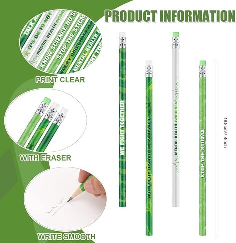 Geosar Mental Health Awareness Pencils Inspirational Pencils Fun Pencils Motivational Pencils for Kids Teachers Adults Home Classroom Mental Health Awareness Activity Supplies, 4 Styles (120) in Saudi Arabia