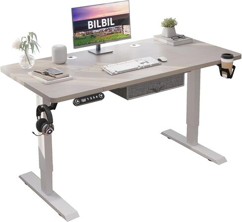 bilbil 55x30 Inches Electric Standing Desk with Drawer, Height Adjustable Sit Stand Up Desk with 4 Splice Boards, Home Office Desk Computer Workstation with Dark Walnut Top/Black Frame in Saudi Arabia